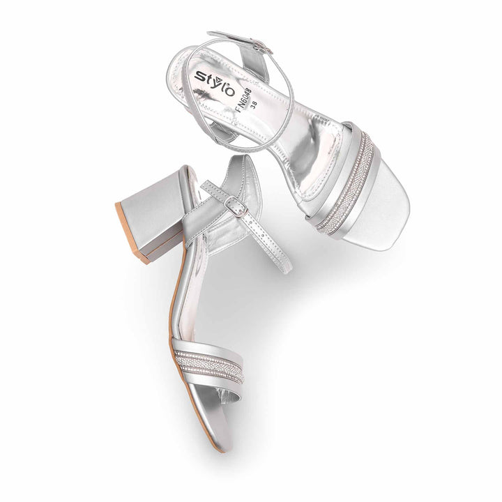 Silver Block Heel Sandal FN6048