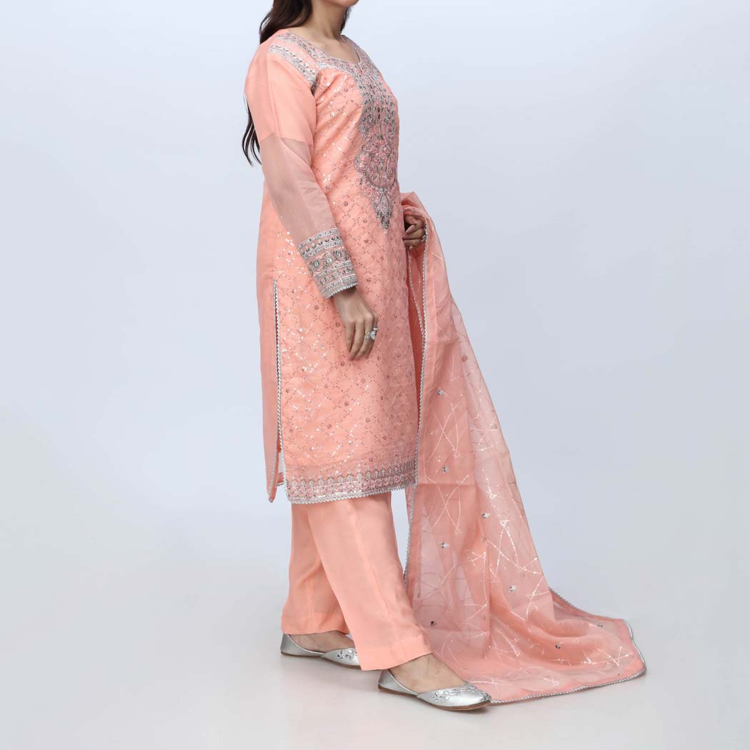 Peach 3PC- Embellished Organza Net Suit PF3053