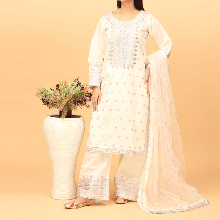 3PC Khaddi Net Embellished Suit PF4009