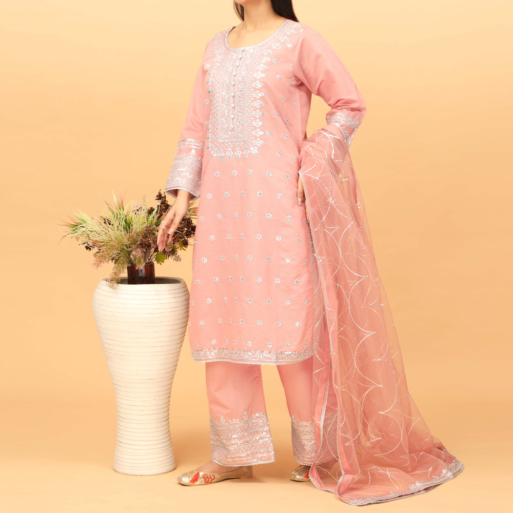 3PC Khaddi Net Embellished Suit PF4009