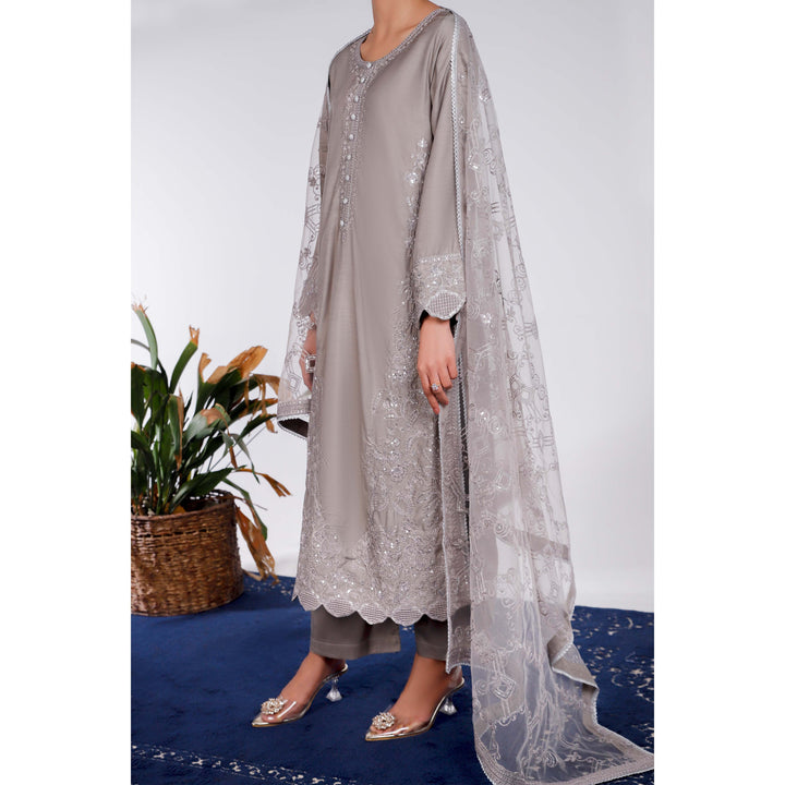 3PC- Embellished Khaddi Net Suit PF4011