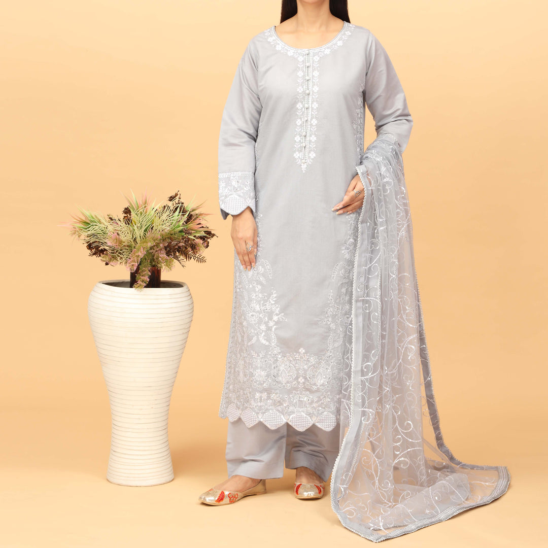 3PC Khaddi Net Embellished Suit PF4014