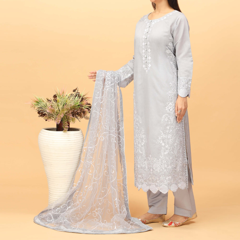 3PC Khaddi Net Embellished Suit PF4014