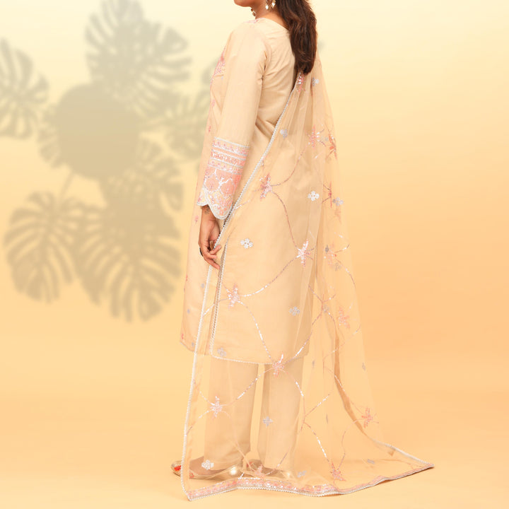 3PC- Embellished Khaddi Net Suit PF4015