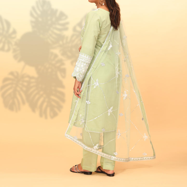 3PC- Embellished Khaddi Net Suit PF4015