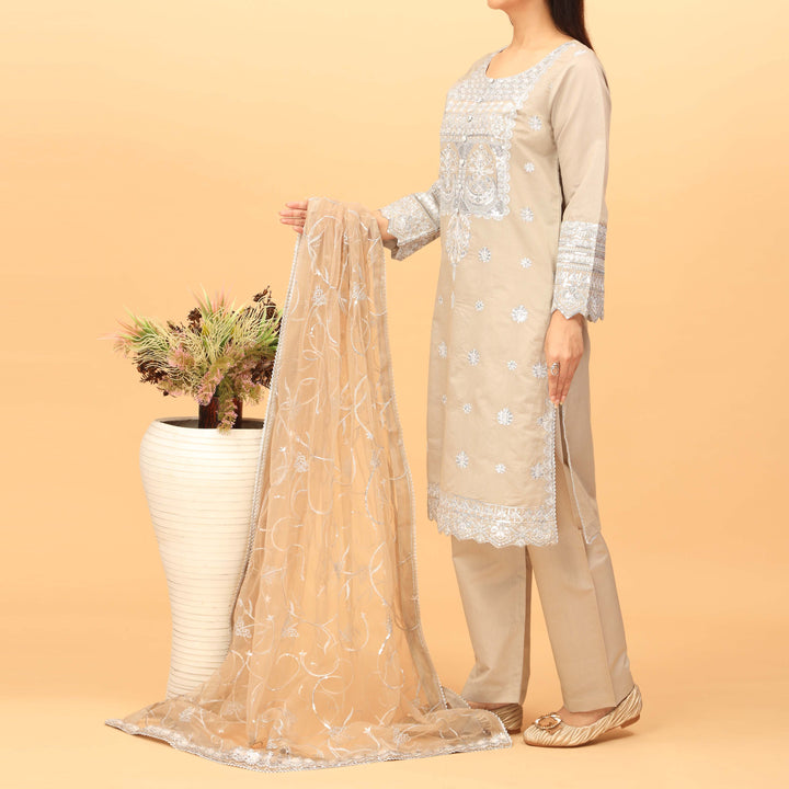 3PC Khaddi Net Embellished Suit PF4017