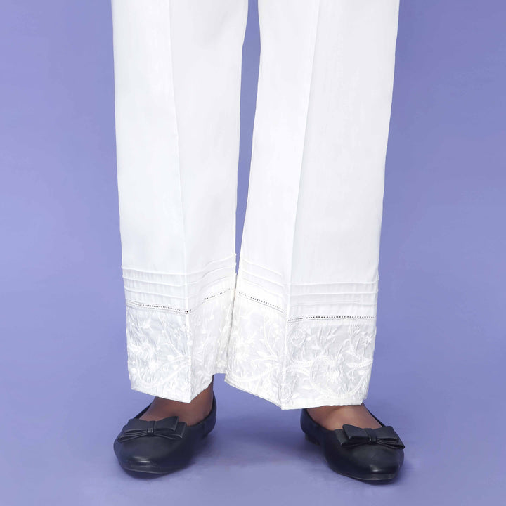 White Striaght Fit Cambric Trouser PL4075