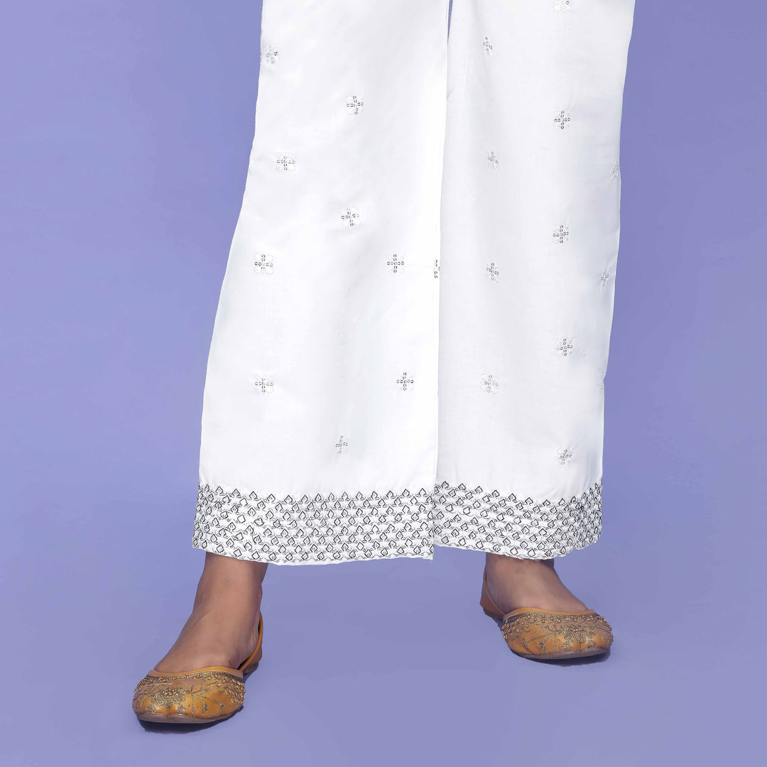 White Striaght Fit Cambric Trouser PL4081