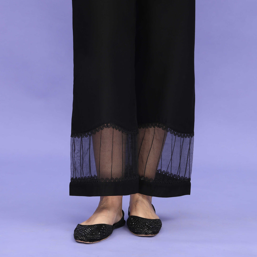 Black Striaght Fit Embellished Cambric Trouser PL4090