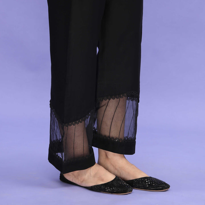 Black Striaght Fit Embellished Cambric Trouser PL4090