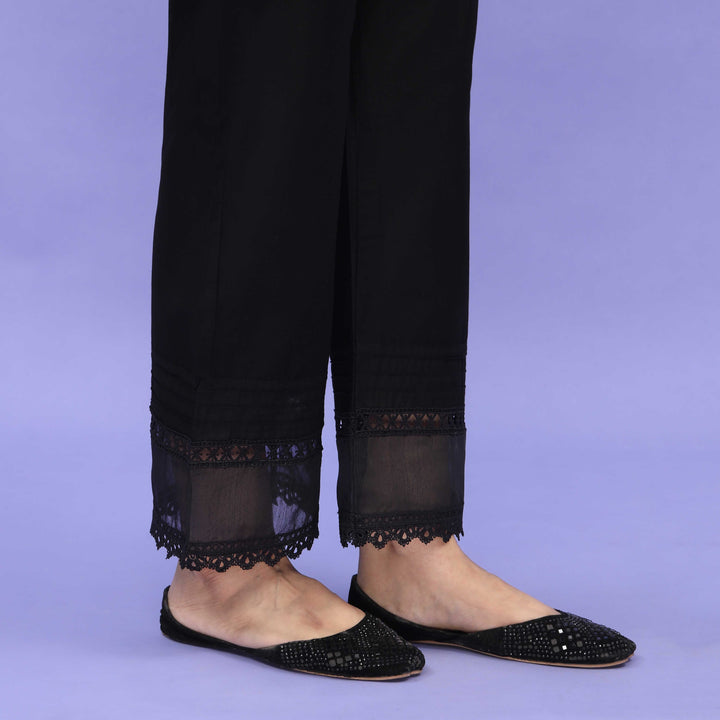 Black Striaght Fit Embellished Cambric Trouser PL4098