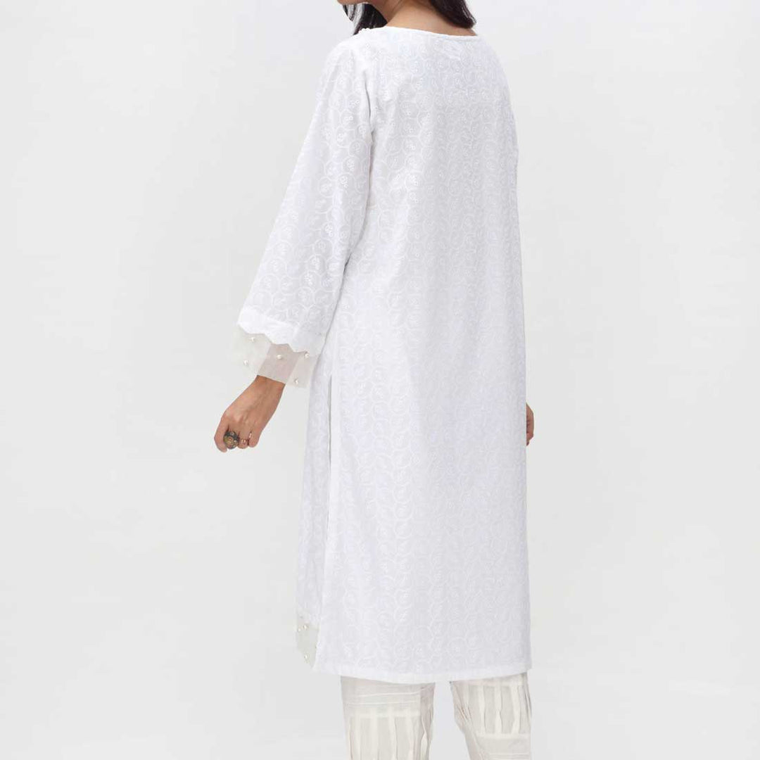 White 1PC- Embroidered ChikanKari Shirt PS4080