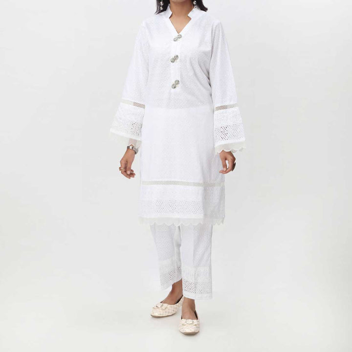 White 2PC- Embroidered ChikanKari Suit PS4153