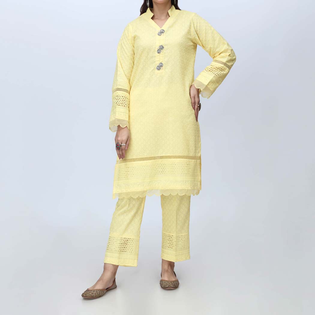 Lemon 2PC-Embroidered Chicken Kari Suit PS4153