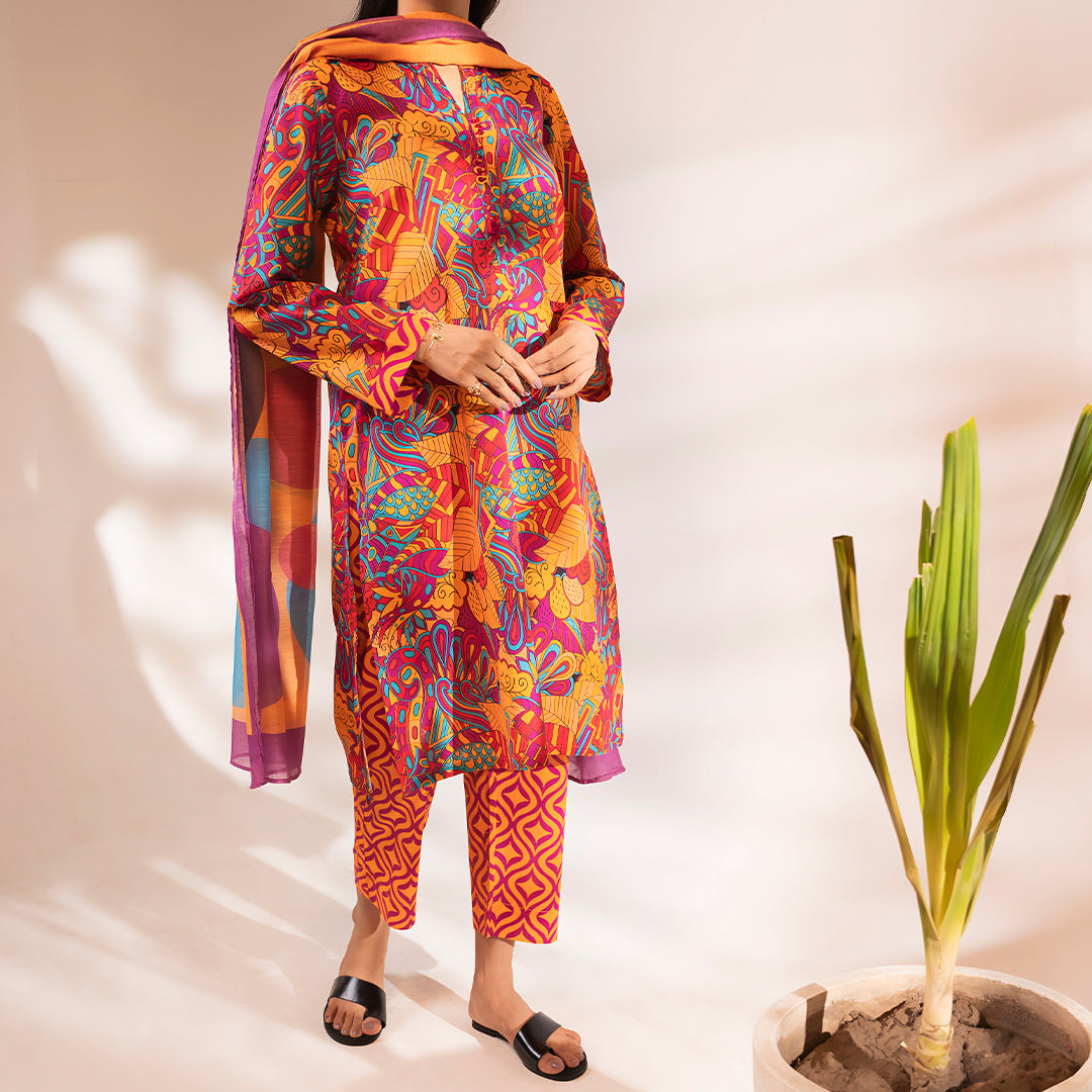 3PC- Digital Printed Cambric Suit PS4318