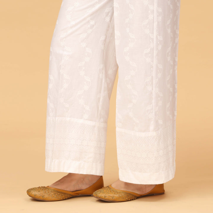 White Screen Printed Cambric Trouser PS4509