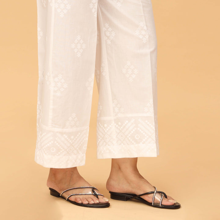 White Screen Printed Cambric Trouser PS4510