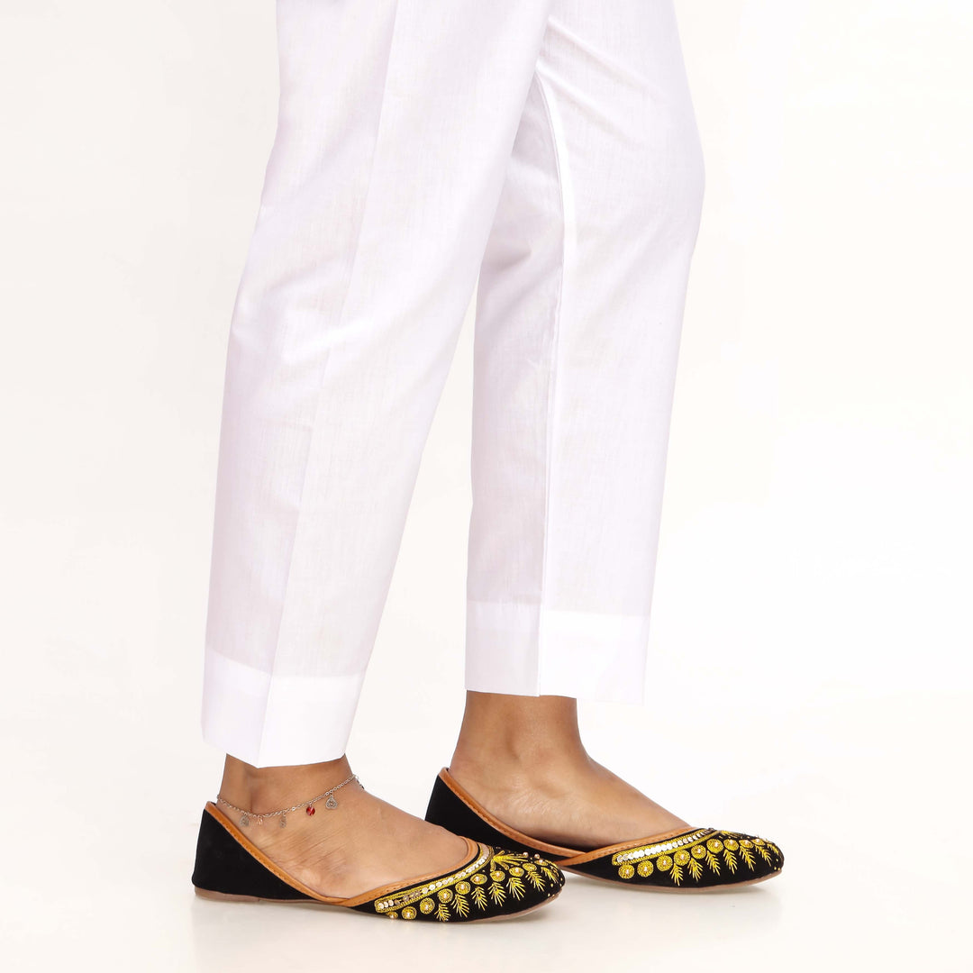 White Striaght Fit Cambric Plain Trouser PS4598