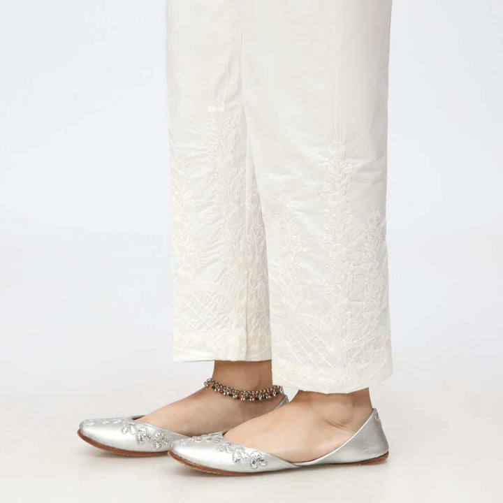 Cream Embroidered Cambric Trouser PW3666