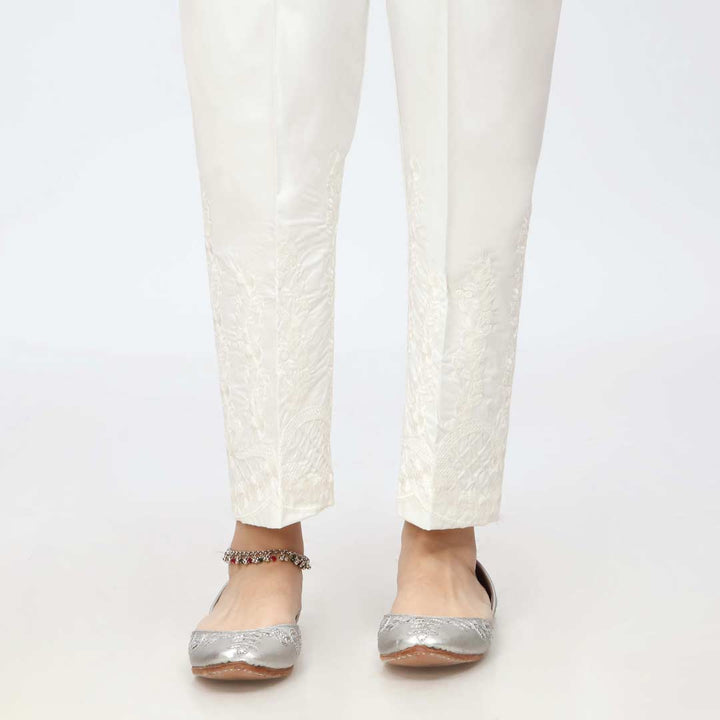 Cream Embroidered Cambric Trouser PW3666