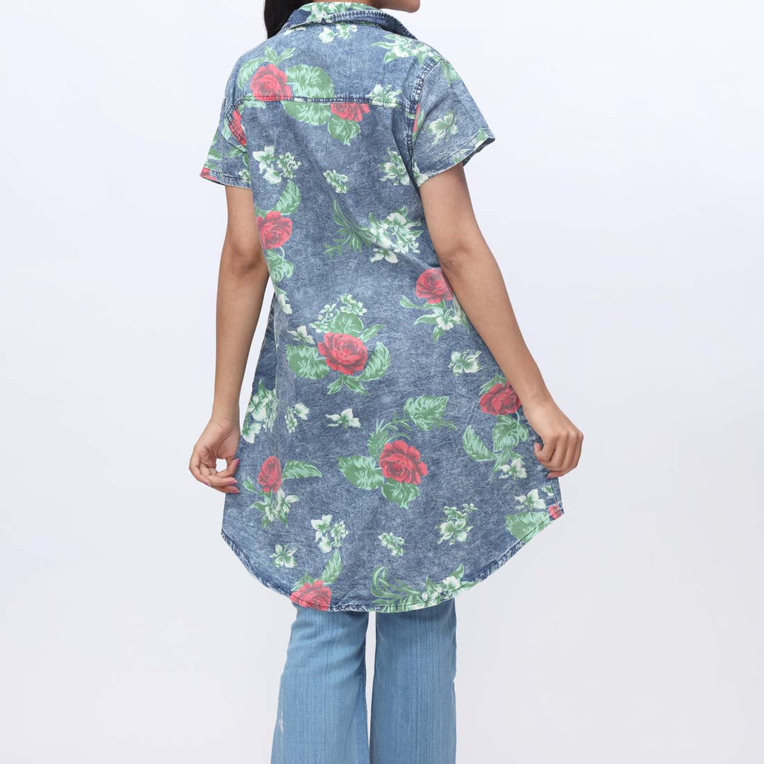 Denim Floral Button Through Shirt PW3968