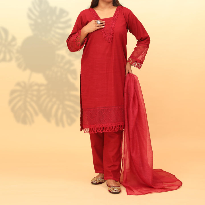 3PC- Dyed Khaddar With Laced Suit PW4022