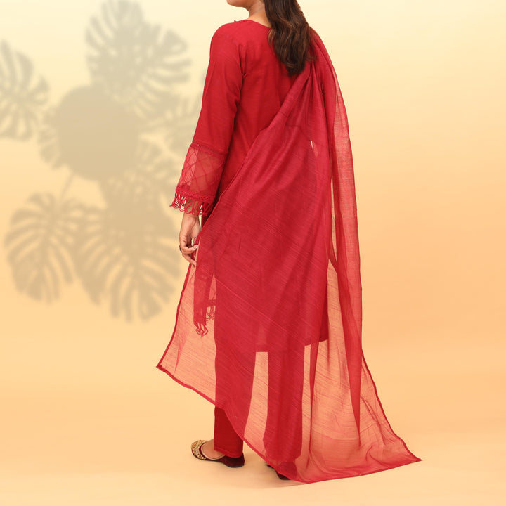 3PC- Dyed Khaddar With Laced Suit PW4022