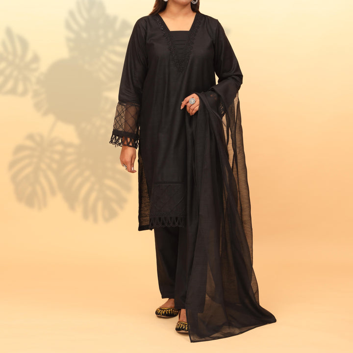 3PC- Dyed Khaddar With Laced Suit PW4023