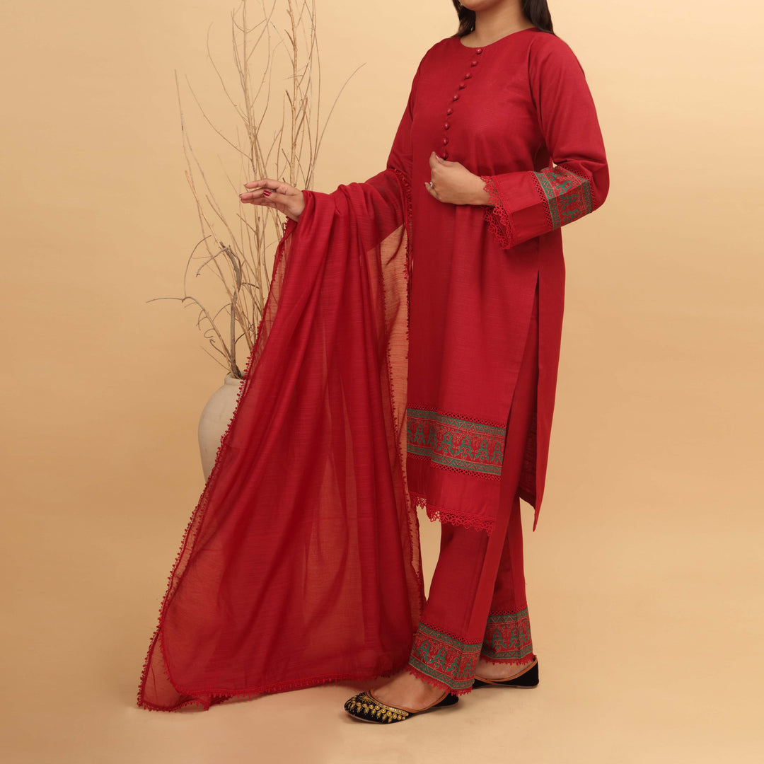 3PC- Embellished Khaddar Suit PW4031