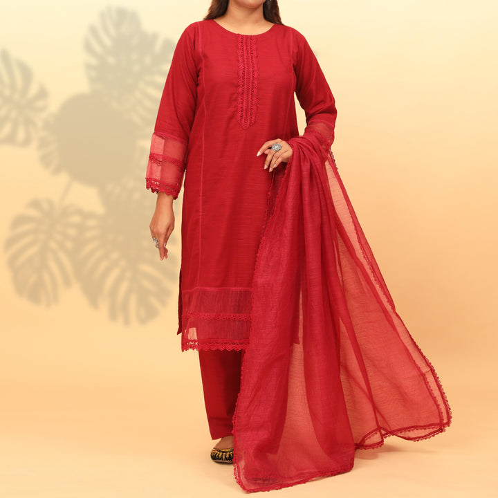 3PC- Dyed Khaddar With Laced Suit PW4038