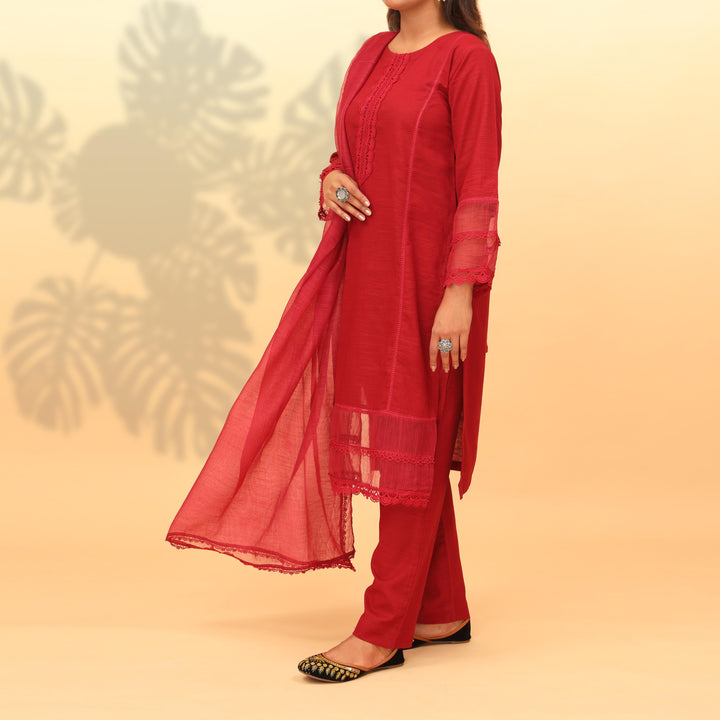 3PC- Dyed Khaddar With Laced Suit PW4038