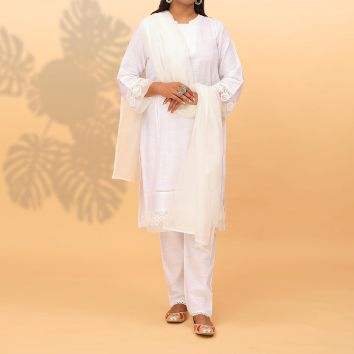 3PC- Dyed Khaddar With Laced Suit PW4055