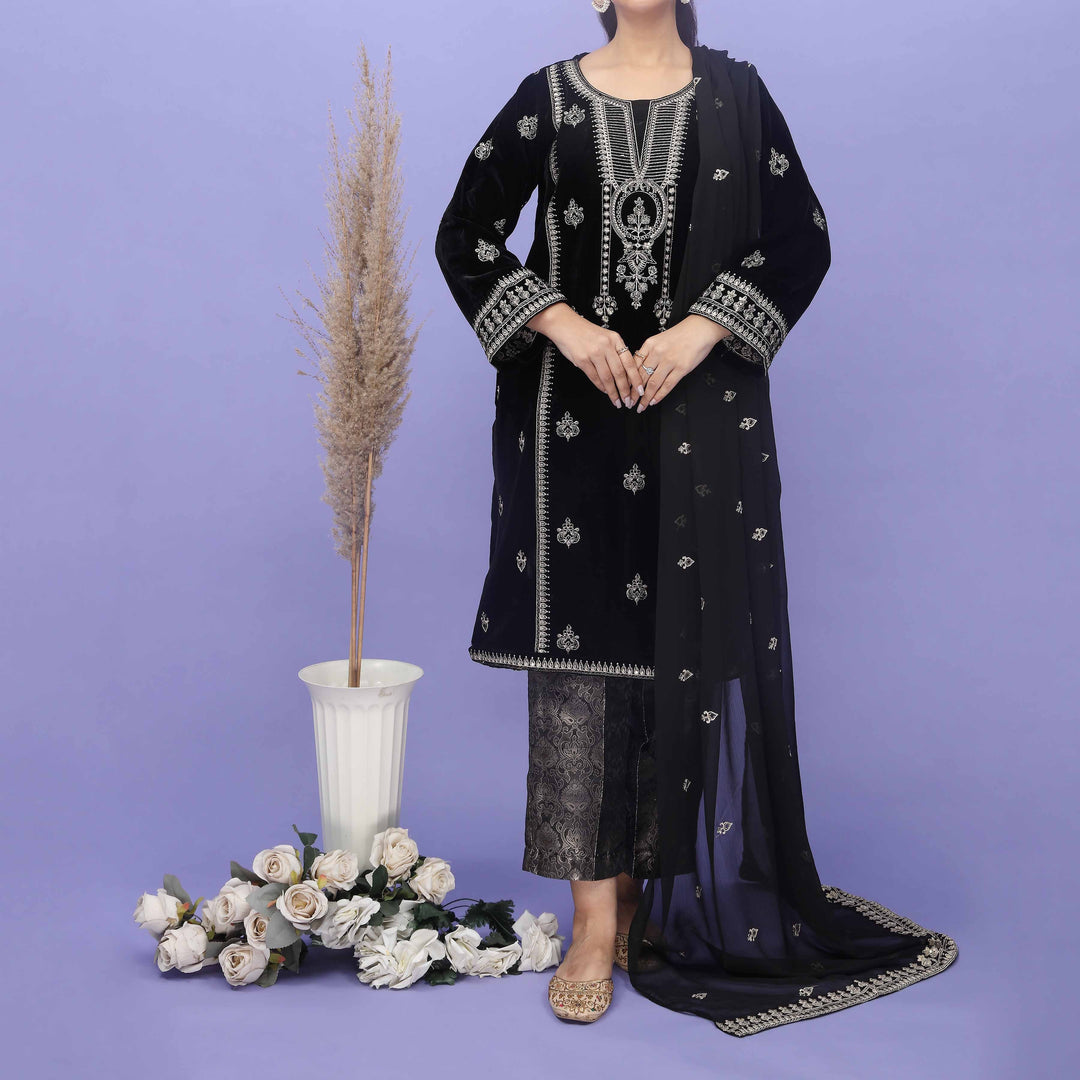 3PC- Embellsihed Velvet Suit PW4263