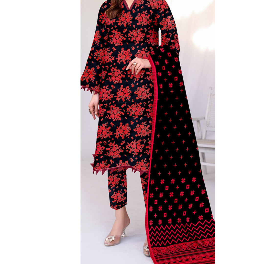 3PC- Unstitched Digital Slub Khaddar Suit PW4312