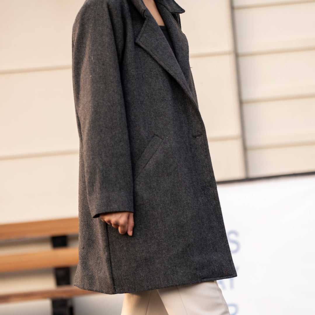 Grey Wool Long Coat PW4329