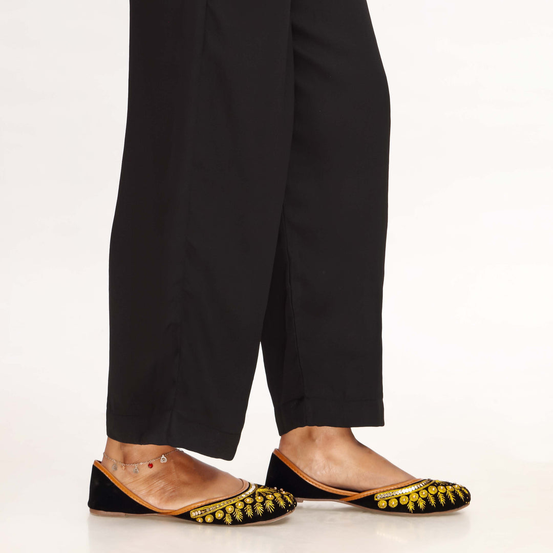 Black Straight Fit Khaddar Embellished Trouser PW4524