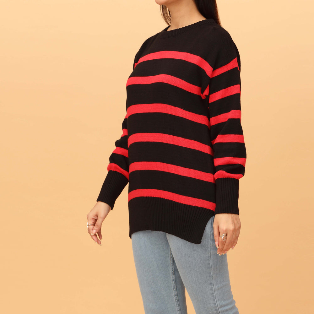 Black Striper Cotton Sweater PW4809