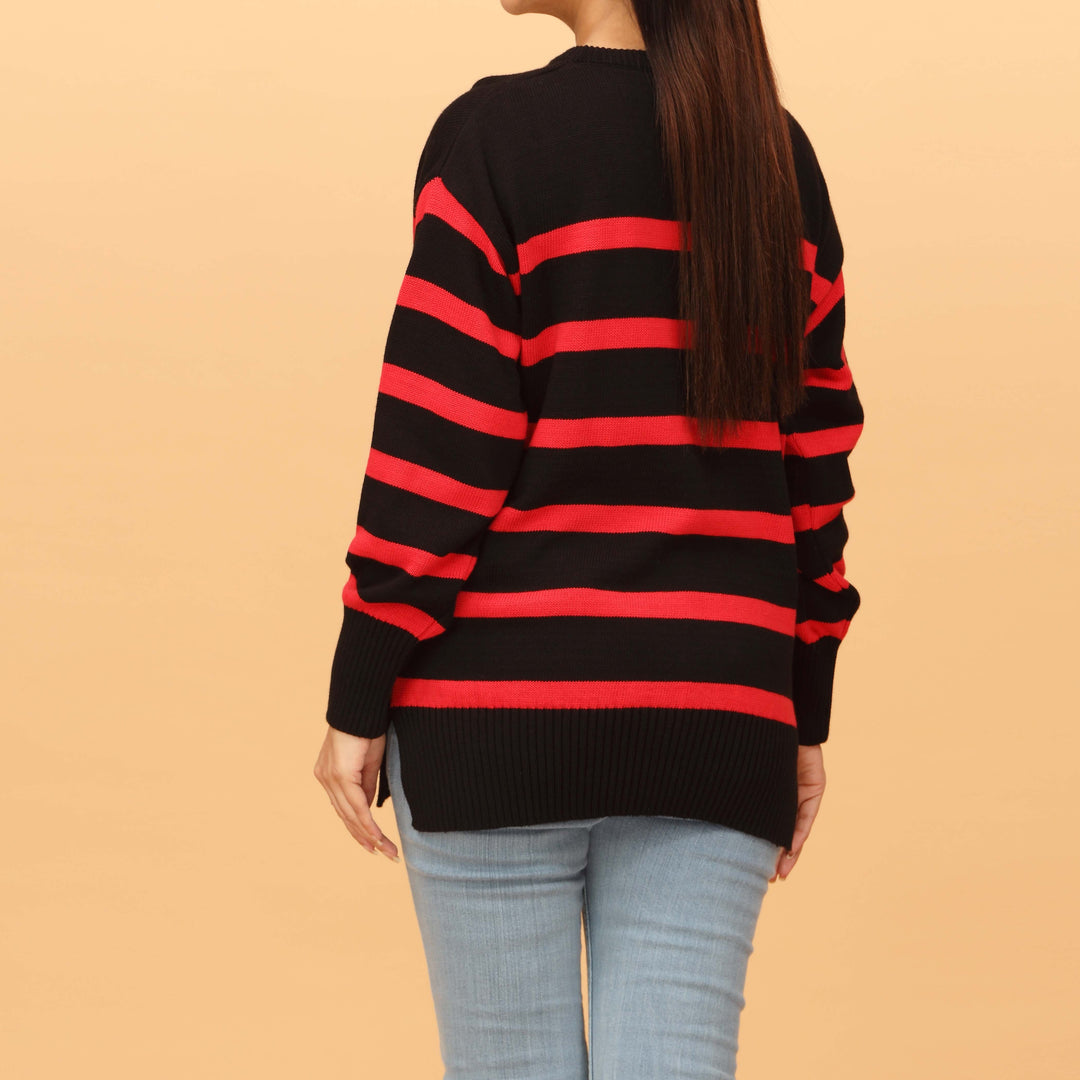 Black Striper Cotton Sweater PW4809