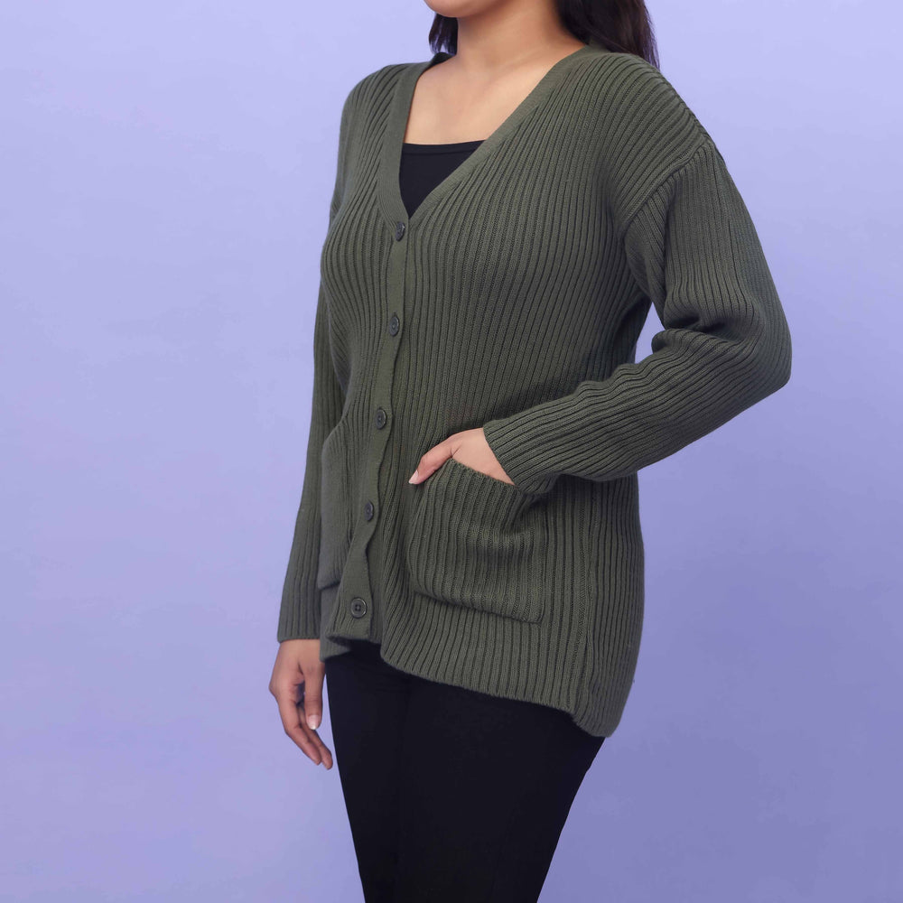 Green Cotton Thread Winter Sweater PW4817