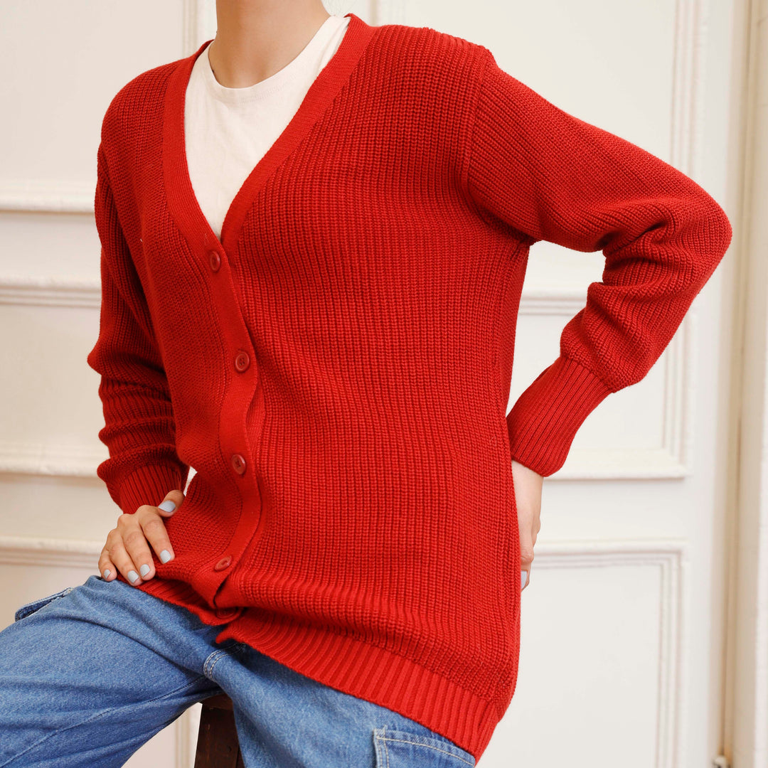 Maroon Cotton Thread Winter Sweater PW4822