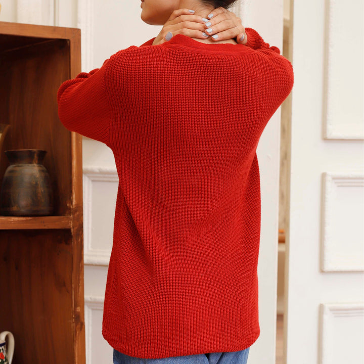 Maroon Cotton Thread Winter Sweater PW4822