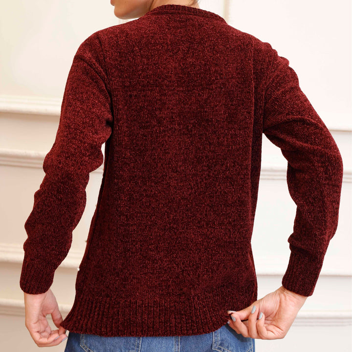 Maroon Velvet Thread Winter Sweater PW4825