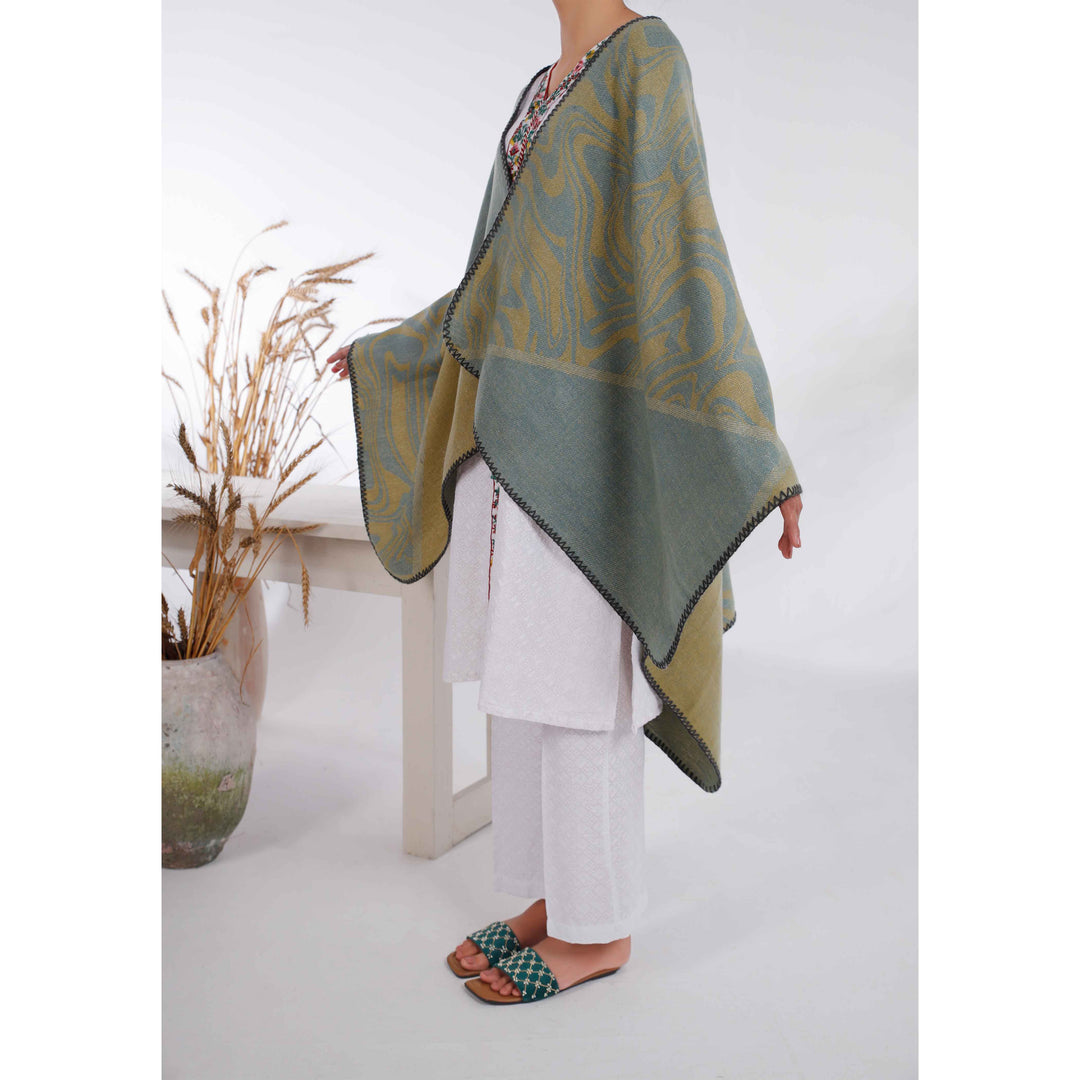 Green Winter Acrylic Cape Shawl PW4970