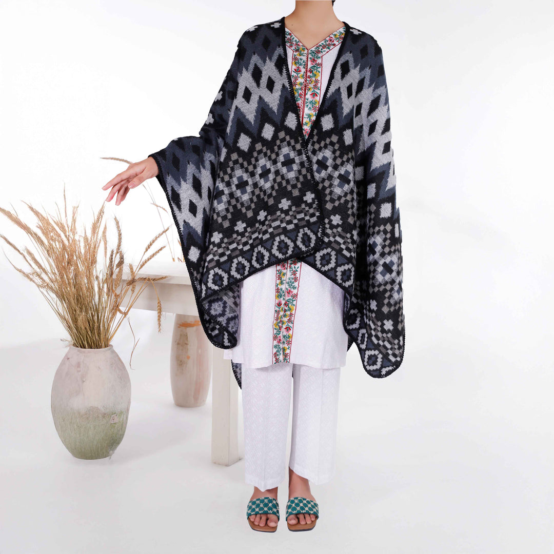 Grey Winter Acrylic Cape Shawl PW4990