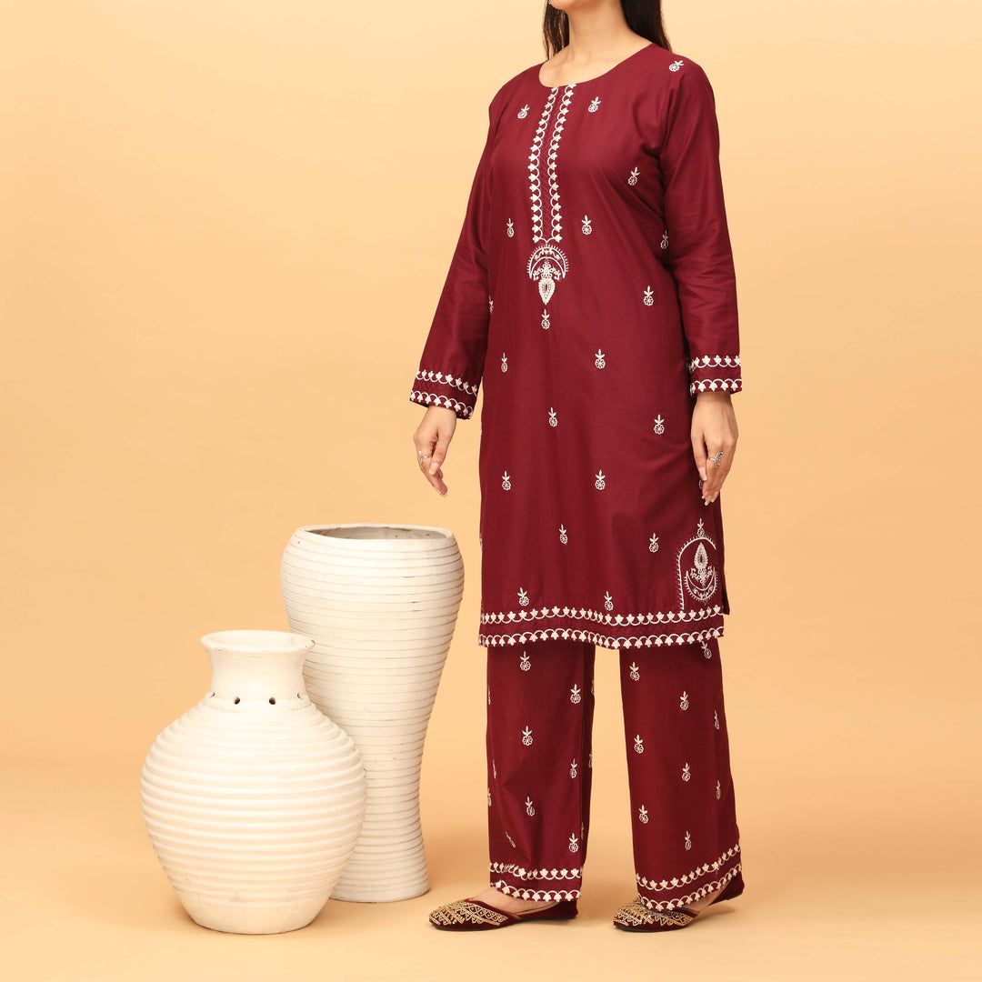 2PC- Embroidered Cambric Suit PW9051