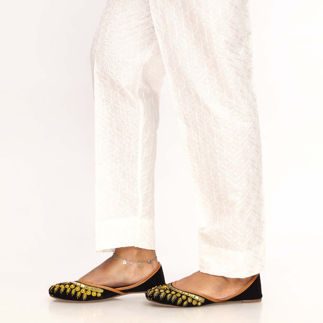 White Straight Fit Cambric Embellsihed Trouser PW9501