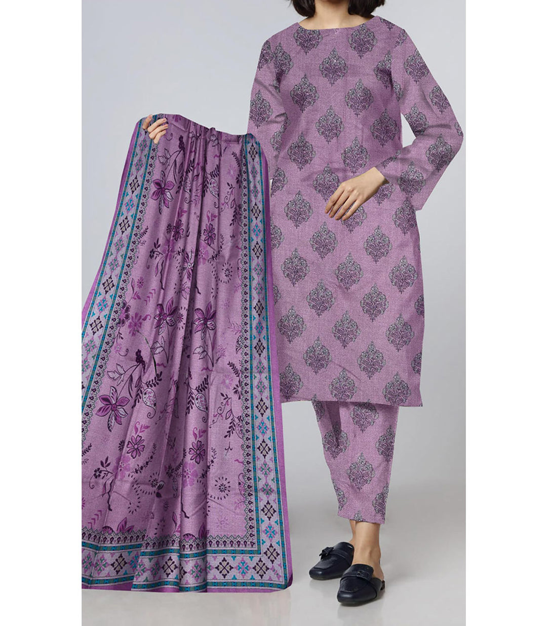 3PC- Unstitched Digital Printed Dhanak Suit PW9505