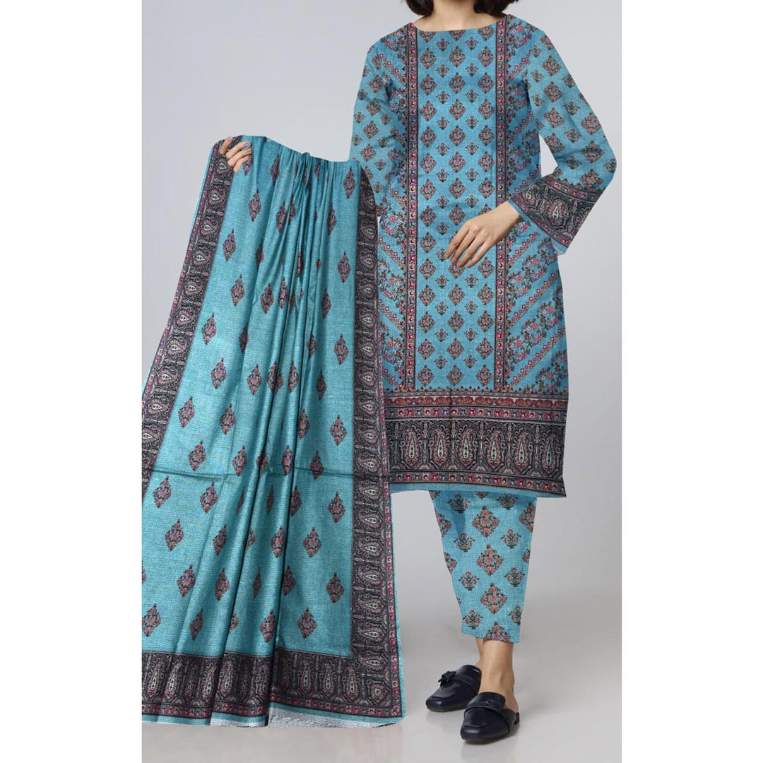 3 PC- Unstitched Digital Printed Dhanak Suit PW9506