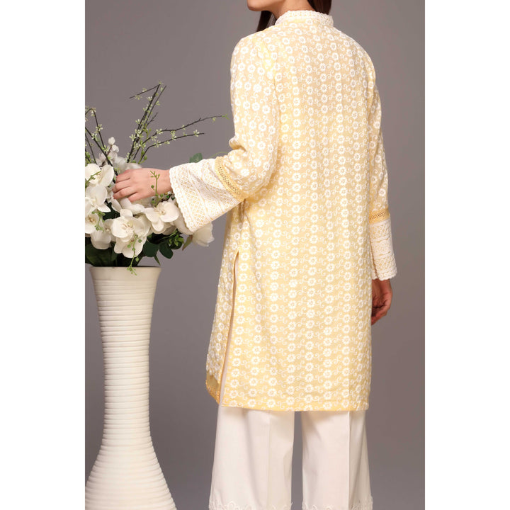 Yellow Color ChikanKari Embellished Shirt PS2125