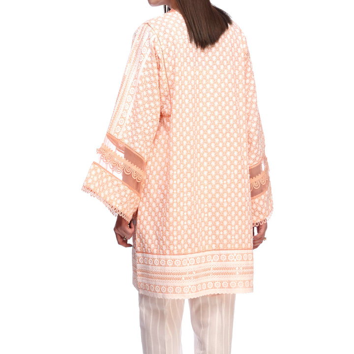 Peach Color ChikanKari Embellished Shirt PS2149